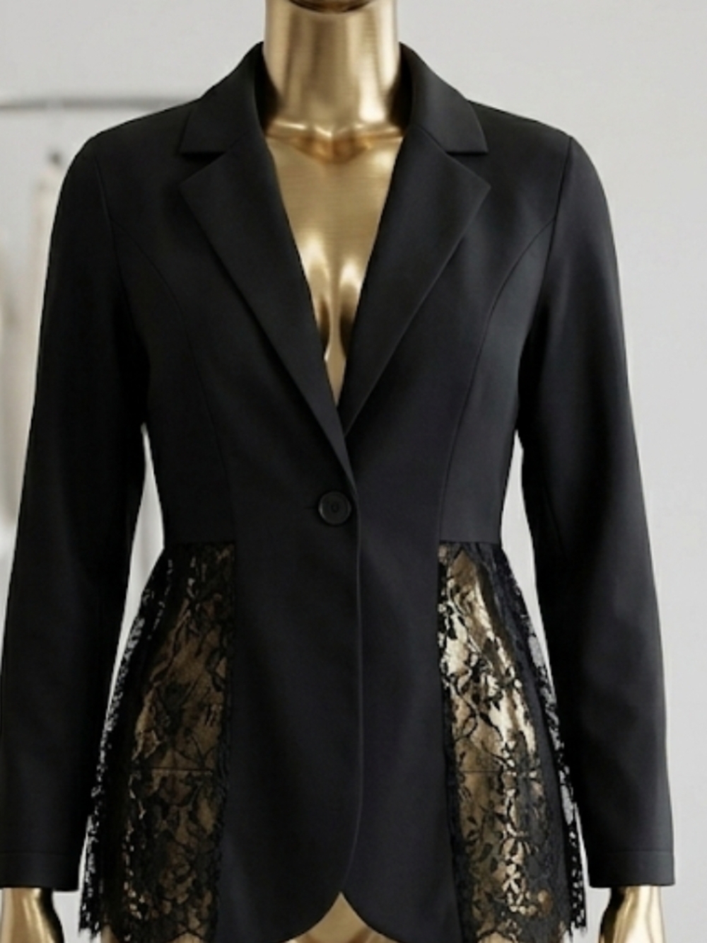Black Lace-Panel Tailored Women's Blazer N w o t 21 inches p2p